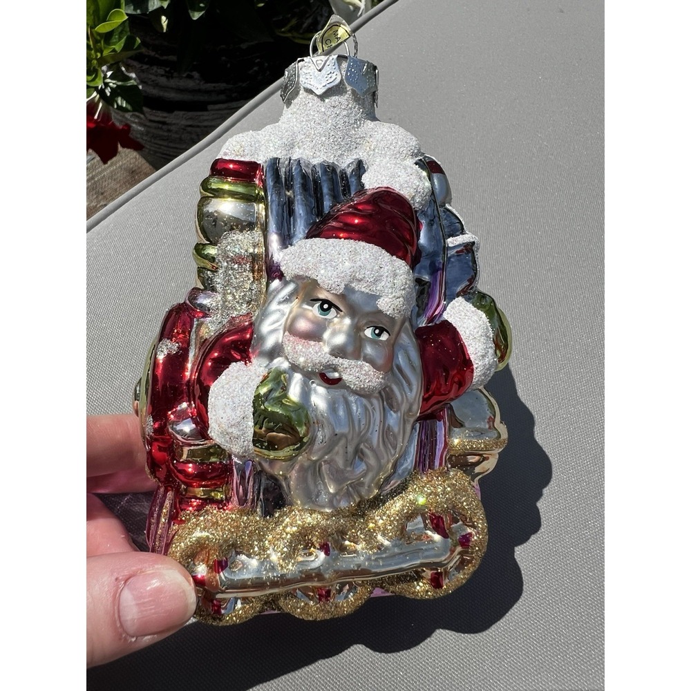 Vintage Christmas Ornament European Style Hand Crafted Glass Santa Clause Train - Picture 4 of 11